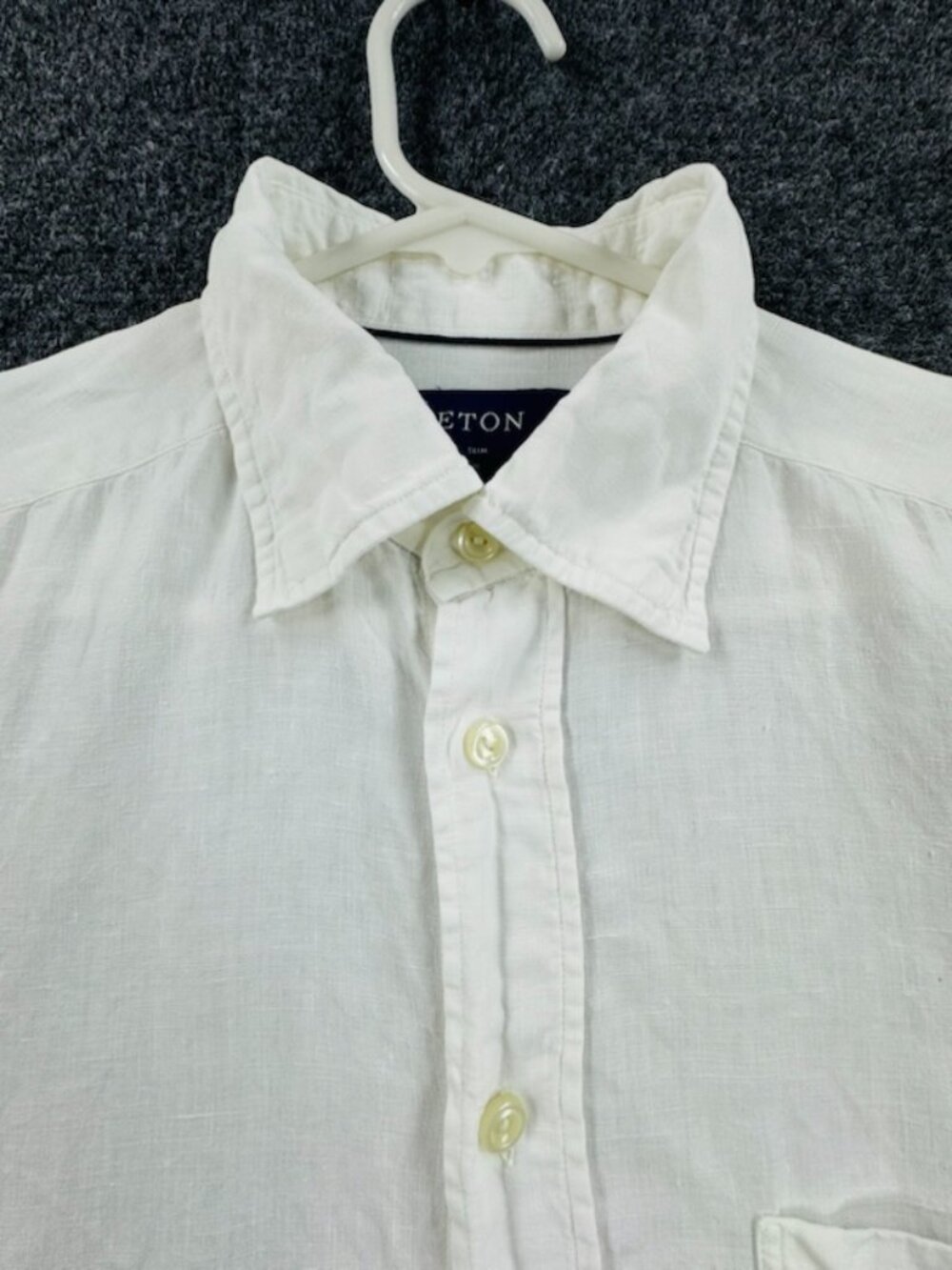 Eton White All Linen Slim Mens Medium Long Sleeve Button Up Premium Solid Shirt